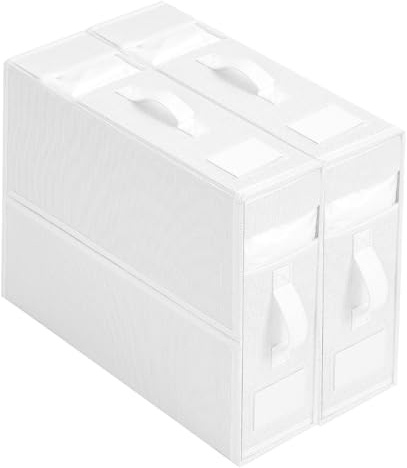 IGTOPS Bed Sheet Organiser, Bedding Storage Folding Box, Closet Organiser with 2 Viewing Windows, Foldable Bed Sheet and Clothes Organiser, Blanket Organiser (2 Pieces, White)
