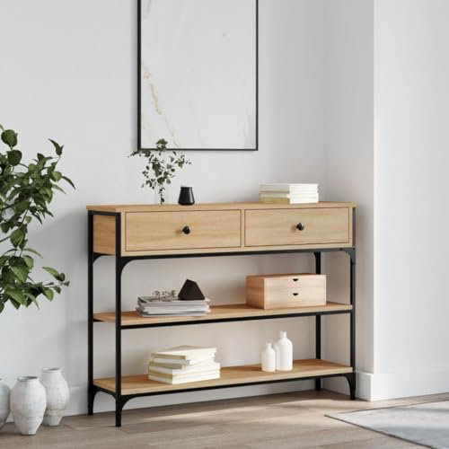 Gecheer Konsolentisch mit schublade Konsole Beistelltisch Flurtisch Ablagetisch Wandtisch Frisiertisch Sonoma Eiche 100x25x75 cm Holzwerkstoff