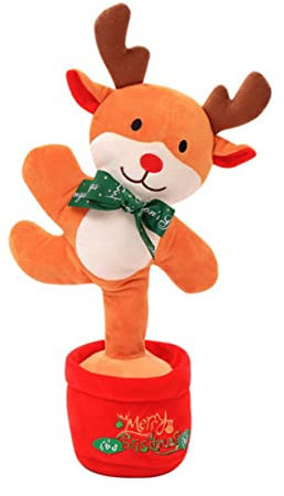 ibasenice Décoration De Noël Jouet Peluche Lumineux Qui Chante Et Danse Jouet Parlant Renne pour Fête Décoration Arbre De Noël Festif