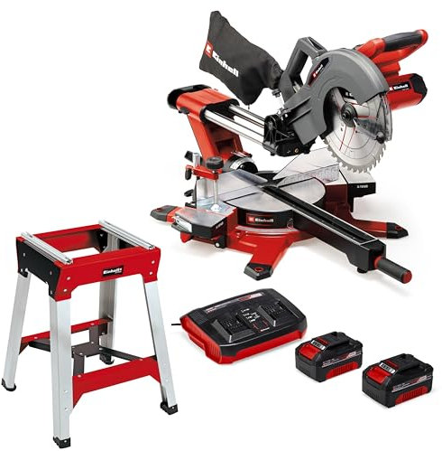 Einhell Akku-Zug-Kapp-Gehrungssäge TE-SM 36/10 L Li Power X-Change (36 V, 254 mm Sägeblatt, 3800 min^-1, Schnittlinien-Laser, inkl. PXC-Starter-Kit, inkl. Untergestell)
