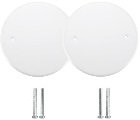 TOLIDA Paquete de 2 cubiertas de metal blanco de 5 pulgadas para techo, placa plana redonda para aberturas de caja redonda/octogonal de 4 pulgadas sobre techos o paredes, los agujeros están espaciados