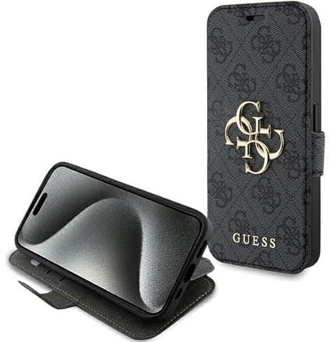 GUESS GUBKP15L4GMGGR Étui pour iPhone 15 Pro 6,1 Gris Book 4G Metal Logo