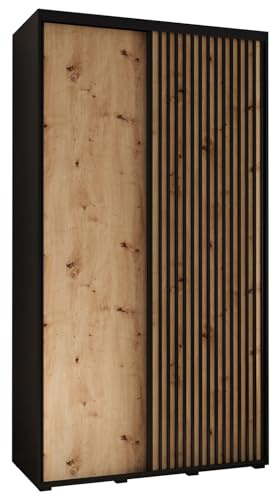 MEBLE KRYSPOL Sapporo 1 Moderner Schrank mit Zwei Schiebetüren mit Stange, Regale - Aufbewahrungsschrank für Schlafzimmer, Wohnzimmer - 205,2x130x45 cm - Schwarz Artisan Schwarz