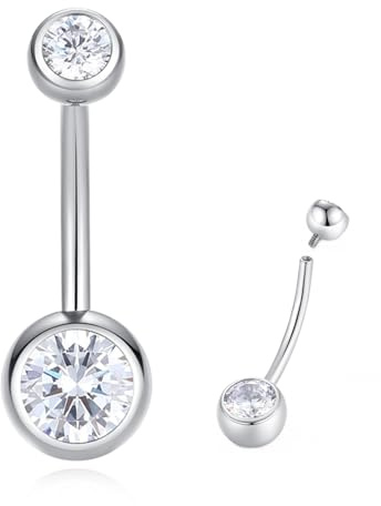 Popuhoops G23 Titan Bauchknopf Ring CZ Runde Cubic Zirkonia Intern Gewinde Bauchknopf Bars Nabel Piercing Ring 14mm 12mm 10mm 8mm 14G Bauchpiercings Barbell Schmuck für Frauen Männer