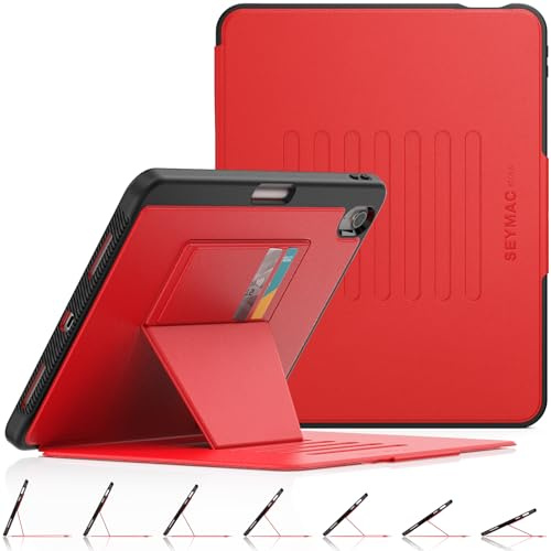 SEYMAC stock Funda para iPad Air 11 Pulgadas (M2) 2024 / Air 6.ª Generación, Funda Protectora [Soporte Multiángulo] Portalápiz y Ranura para Tarjetas, Estuche de Activación/Reposo Automático, Rojo
