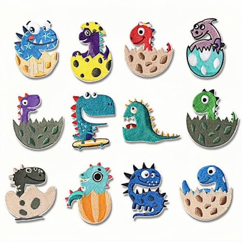 LARENNT Set Mit 12 Flicken Zum Aufbügeln Dino - DIY Flicken Zum Aufbügeln Kinder - Dinosaurier Bügelflicken Kinder Für Kleidung, Jacken, T-Shirt, Jeans, Hüte und Rucksäcke (Verschiedene Größen)