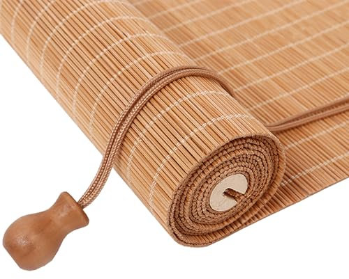 Persianas enrollables de bambú natural para ventanas, protección UV, filtro de luz, para interiores y exteriores, para jardín y porche, 69 x 69 pulgadas