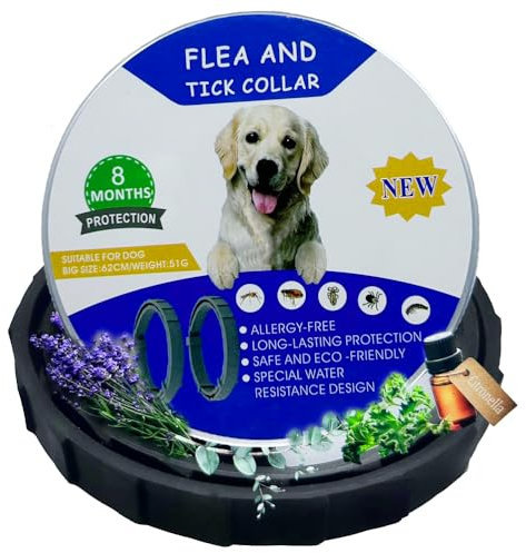 Collier Anti-puces pour Chien, 2 Colliers Anti-tiques pour Chien, Longueur 65 cm, Taille Unique pour Tous Les Chiens, ingrédients naturels de Plantes, Design étanche et Waterproof-Gris