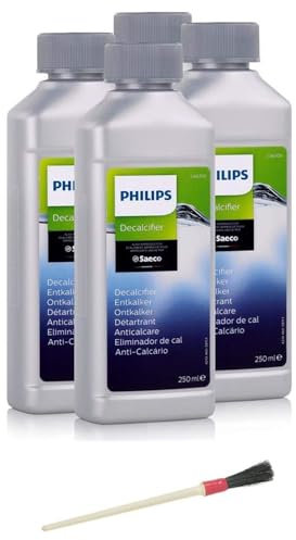 Jpshop Pack de 4 descalcificadores de 250 ml. Apto para Philips Saeco para cafeteras automáticas y con filtro + cepillo de limpieza