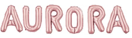 Palloncini nome Aurora, kit scritto con lettere Rosa altezza 35cm