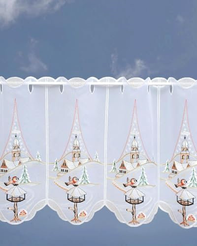 Generisch bestickte Scheibengardine Winterlandschaft 35 cm hochPlauener Stickerei (30x64 cm)