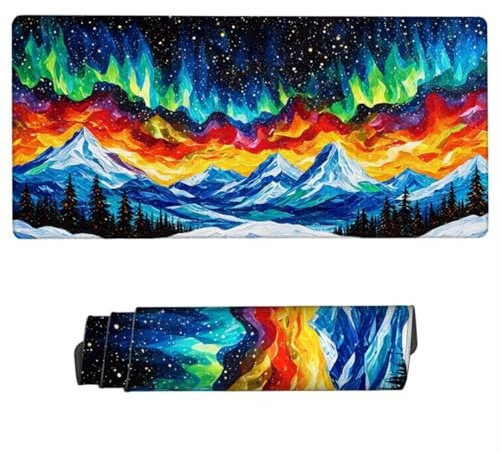 Tapis de Souris Gaming, 1600x800x3mm Grand Tapis de Souris Aurore Tapis de Souris Gamer, sous Main Ciel étoilé Tapis Souris, Tapis de Souris à Bords Cousus, Base en Caoutchouc Antidérapante ZH-476