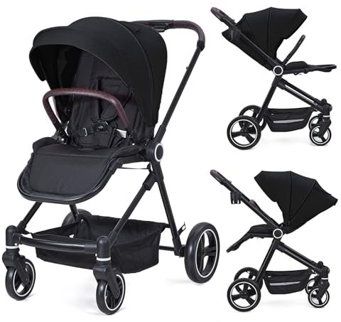 3 in 1 Kinderwagen Set mit umkehrbarem Sport-Sitz, Babywanne & Buggy – Ein-Klick-Zusammenklappbar, Leicht & Tragbar mit Großem Regenschutz