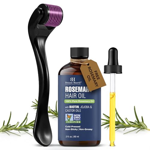 Botanic Hearth Rosemary Oil for Hair Growth 60 ml (+ Derma Roller) | Strengthening Biotin| Jojoba Castor Hair Growth Oil for frizzy hair Dr| Damaged Scalp Treatment | Color Safe All Hair Types