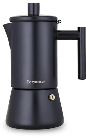 Easyworkz Diego Espressokocher für den Herd, Edelstahl, italienische Kaffeemaschine, 12 Tassen, 520 ml, Mokkakanne, Induktions-Espressokanne – Mattschwarz