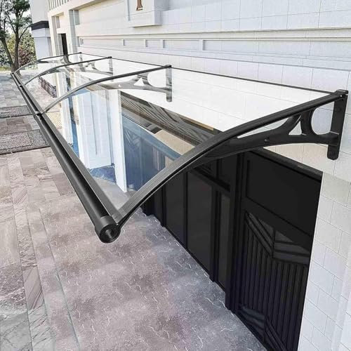 Outdoor Aluminium Vordach mit seitlichen Abläufen transparent Markise für Terrasse, Balkon, Garten & Kellertreppe 60x200cm wetterfester Unterstand