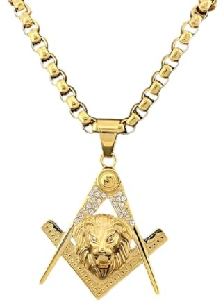 Fachoice Freimaurer-Löwenkopf-Anhänger für Männer Funkelnde Löwenkopf-Halskette Zirkonia Brüllende Tier Schmuck fur Herren (Gold)