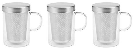 Janasiba 3X 500 Ml Beständiger Glas Tee Aufguss Becher mit Edelstahl Deckel Kaffee Tasse Becher Küche Beständig Groß