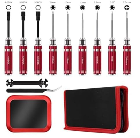 12 Piece RC Car Tool Kit Screwdriver Set With Slotted And Hex Heads Pliers And Wrench In Red Alloy Steel For Remote Control Car Quadcopter Helicopter A
