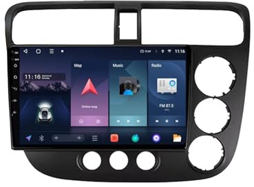 Coche de Doble DIN Radio para Honda Civic 2000-2006 Android 15 9 Inches Pantalla Coche FM Am Bluetooth USB para, 4Core 2G+32G