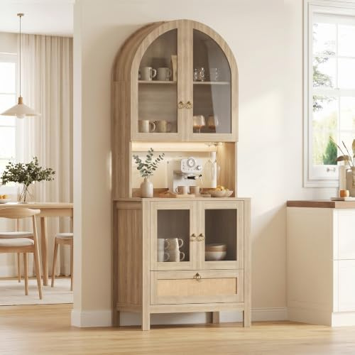 GRAVFORCE Kitchen Cupboard Tall Kitchen Cabinet with RGB LED Strip Charging Station Pantry Cupboard with Drawers Large Storage 190cm Freestanding Cupboard for Kitchen Dinner Room