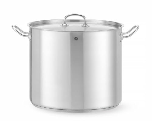 HENDI Kochtopf, Hoch, mit Deckel, geeignet für alle Herdarten, flacher Boden, kühl bleibende Griffe, Induktionskochtopf, Bratentopf, Fleischtopf, 21L, ø320x(H)270mm, Edelstahl, Aluminium