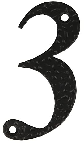 Amig - Número para Casas o Portales - Nº 3-100 x 65 mm - Para Paredes o Muros Exteriores de Viviendas - De Acero Acabado en Negro Epoxi - Estilo Forja - Incluye Tacos y Tirafondos