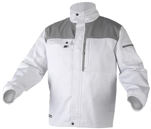 HÖGERT TECHNIK SALM Arbeitsschutzjacke Weiß 2XL – Schutzjacke mit Reißverschluss, 5 Taschen, reflektierend – Baumwolle & Polyester – Arbeitsjacke für Maler, Handwerker, Installateure