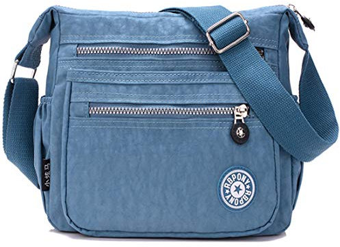 FiveloveTwo Damen Mode Nylon Schultertasche Shopper Hobo Tragetaschen Rucksack Umhängetasche Geldbörsen Tote Taschen für Alltag Büro Schule Ausflug Einkauf Blau grau