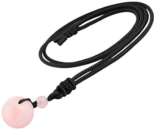 KYEYGWO 16 mm Rose Quartz Round Stone Bead Pendant Necklace for Men Women with Adjustable Chain