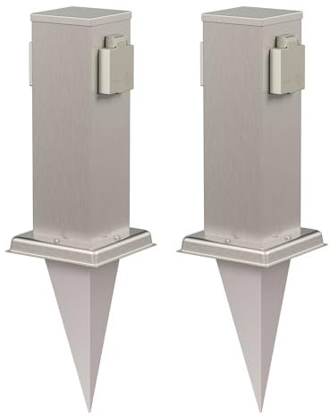 ledscom.de 2 Stück Garten-Steckdosen-Säule Polly mit Erdspieß für außen, IP44, 2-Fach, Edelstahl, eckig, 27cm