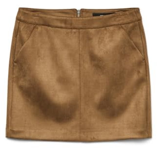 VERO MODA Jupe en Velours Femme Mini Jupe Crayon en Tissu Stretch Velours Nicki VMDONNADINA, Couleurs:Marron-Moyen, Taille:XL