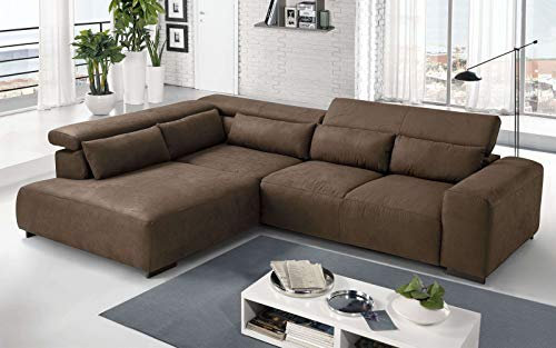 Dafne Italian Design Ecksofa, 3-Sitzer, mit Halbinsel, links, Sparta Braun, 309 x 225 x 70 cm