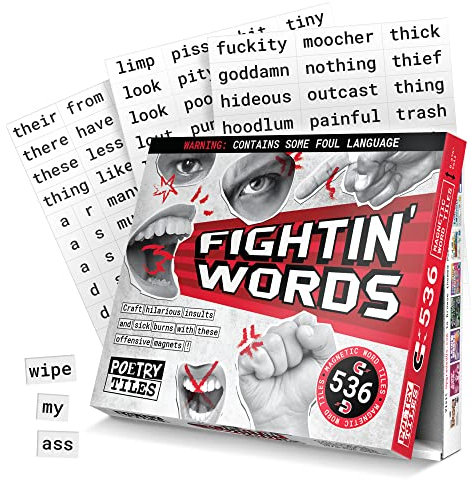 Poetry Tiles – 536 Fightin' Words Wort-Magnet-Set – Obszönitäten, Insults, and Swear Words Themed Lustige Magnete für Erwachsene für Kühlschrank-Gedichte und Geschichten