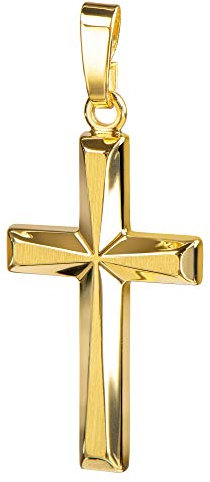 JEVELION Kreuz-Anhänger für Damen, Herren und Kinder in hochglanz poliert mit 3D-Effekt Goldkreuz als Kettenanhänger 750 Gold 18 Karat + Schmuck-Etui