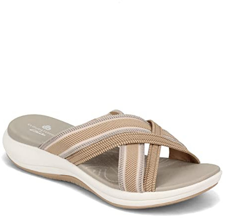 Clarks womens Mira Isle Slide Sandal, Sand Combi Textile, 38 EU (7.5 Wide US)