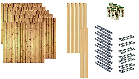 TETZNER & JENTZSCH Zäune Los Angeles 4 I Sichtschutz Zaun 180x180cm Graugrün I Gartenzaun aus Holz für den Sichtschutz I Zaun mit Lamellenwand I Gartenzaun Komplettset mit Trennwand für den Windschutz