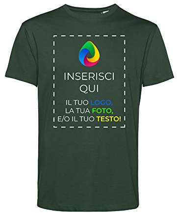 Teetaly Maglietta T-Shirt Personalizzata Stampa Fronte Retro Uomo in Cotone Organico (Verde, M)