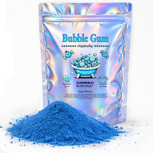 Stsfybaths Bath Bomb Powder for Kids and Adults, Blue Bubblegum Glitter and Shimmer Bath Dust, Handmade, Scented and Non-Staining, Gift for Women, 6-9 Baths per Bag (Large, Blue)
