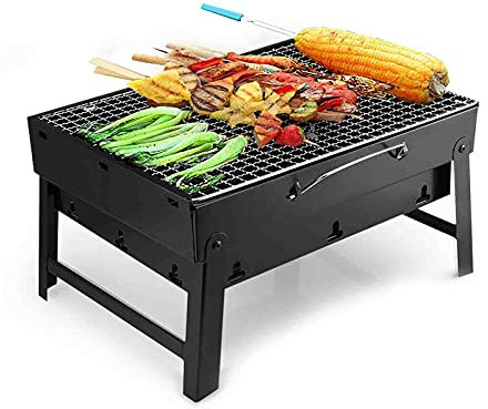 MYAOU Tragbarer Grill Grill Edelstahl Holzkohle Raucher Char Broil Grill für Picknick Gartenterrasse Camping Travel (43x29x23cm)