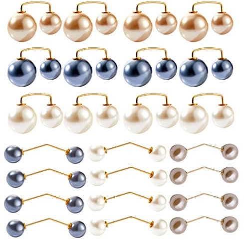 LIUJZZJ 24 Piezas Broche de Doble Perlas de Imitación Clip de Chal de Suéter Broche de Seguridad Broche de Perlas Vintage Accesorios Joyería Mujeres Broche