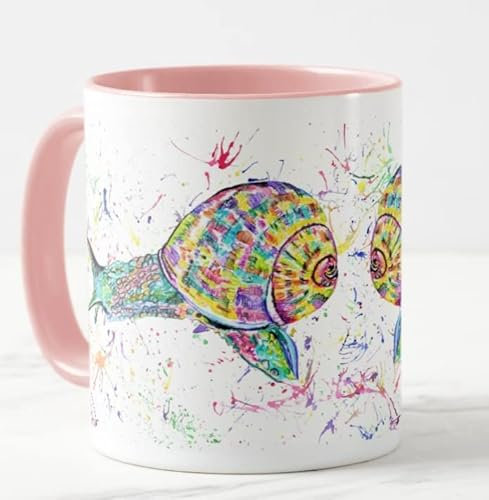 Vixar Tasse mit Schnecke, Aquarellkunst, bunt, Geschenk, Geburtstag, Arbeit, Büro, Weihnachten, Tee, Kaffee (Rosa)