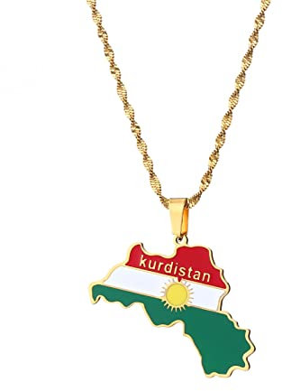 WDBUN Halskette Anhänger Schmuck Kurdistan Karten Flagge Anhänger Halskette Unisex Schmuck für Damen Herren Mode Weihnachten Geburtstag Geschenk