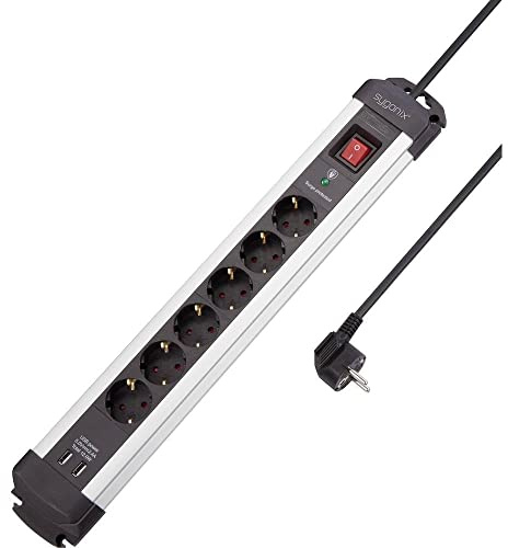 Sygonix SY-4755604 Überspannungsschutz-Steckdosenleiste 6fach Silber, Schwarz 1 St.