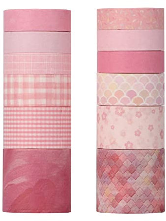 Vintage Washi Tape Set 12 Rollen – 30/20/15/10 mm breit, Sakura Pink Party-Thema, antikes japanisches Abdeckband (3m) Dekorieren Sie Ihr Sammelalbum, Heimwerken, Bullet Journal, Kawaii-Briefpapier