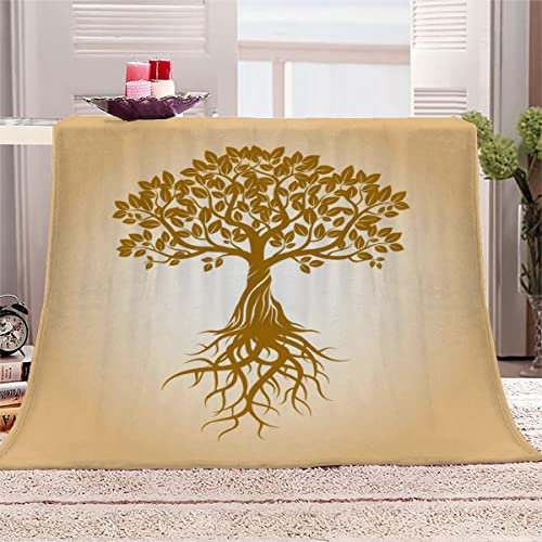 Kuscheldecke bettüberwurf wohndecke Baum Des Lebens 3D Effekt Extra Weich Flanelldecke TV Decke 130x150 cm Magischer Goldener Baum Waschbar Sofadecke Wohnzimmerdecke Couchdecke mit Muster für Teenager