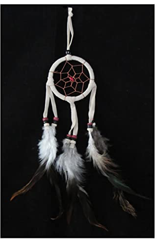 SAWA-ART Traumfänger klein 6cm Creme, Dreamcatcher small Fensterdeko Wanddeko Kleiner Traumfänger Autoanhänger, Autospiegel, Rückspiegel Boho Bohemian Dekoration handgefertigt