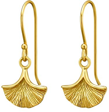 Laimons Damen-Ohrhänger Ohrringe Damenschmuck Ginko Ginkoblatt 8mm Matt Glanz aus Sterling Silber 925 (Vergoldet)