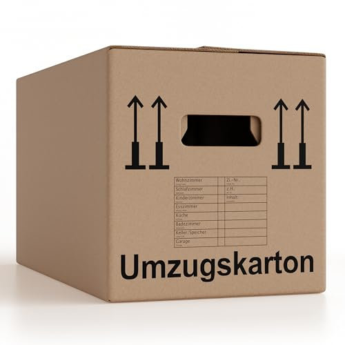 15 Stück Umzugskartons 600 x 328 x 340 mm extra stabil 2-wellig, verstärkte Griffe, belastbar bis 40 kg, Menge wählbar von 5 bis 240 Stück