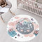 carpet city Teppich Kinderzimmer Mond - Creme, Multi - 160 cm Rund - Kinderteppich Kurzflor mit Wolken, Blumen, Sterne - Weicher Flor